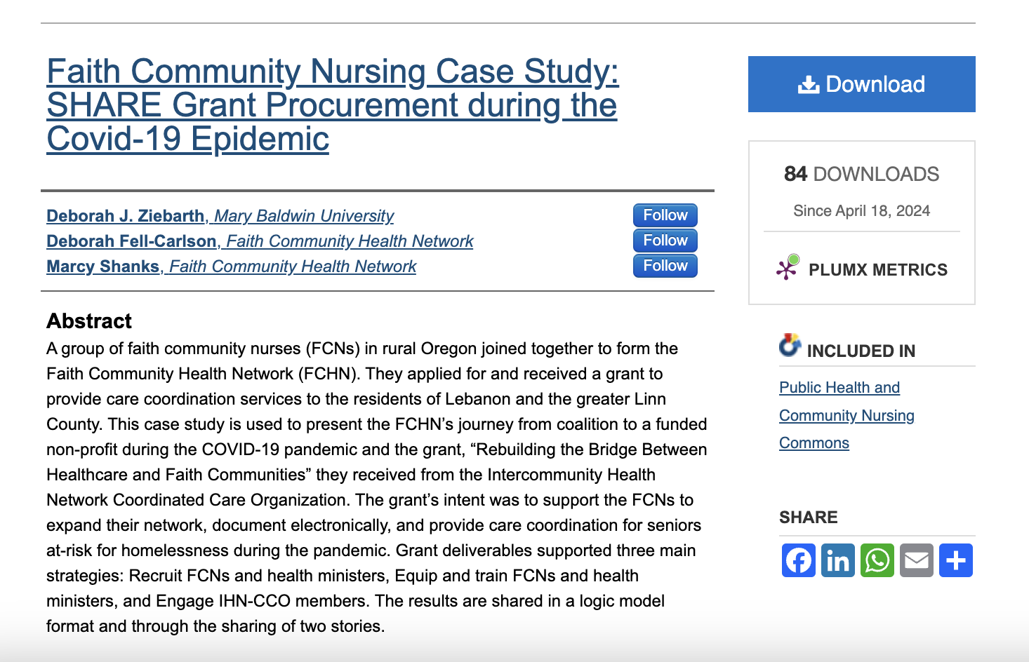 FCHN board members co-author an article in a peer-reviewed journal!